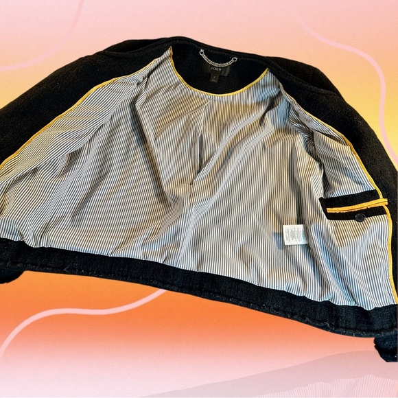 J. Crew Black Wool-Blend Tweed Gold Button-Front Patch Pocket Lady Jacket Size 0 - Picture 15 of 16